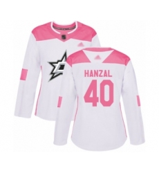 Women's Dallas Stars #40 Martin Hanzal Authentic White Pink Fashion Hockey Jersey