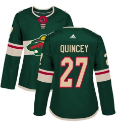 Women's Adidas Minnesota Wild #27 Kyle Quincey Authentic Green Home NHL Jersey