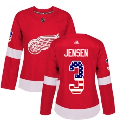 Women's Adidas Detroit Red Wings #3 Nick Jensen Authentic Red USA Flag Fashion NHL Jersey