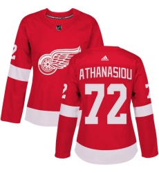 Women's Adidas Detroit Red Wings #72 Andreas Athanasiou Authentic Red Home NHL Jersey