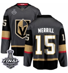 Youth Vegas Golden Knights #15 Jon Merrill Authentic Black Home Fanatics Branded Breakaway 2018 Stanley Cup Final NHL Jersey
