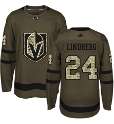 Men's Adidas Vegas Golden Knights #24 Oscar Lindberg Authentic Green Salute to Service NHL Jersey