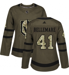 Women's Adidas Vegas Golden Knights #41 Pierre-Edouard Bellemare Authentic Green Salute to Service NHL Jersey