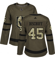 Women's Adidas Vegas Golden Knights #45 Jake Bischoff Authentic Green Salute to Service NHL Jersey