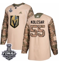 Men's Adidas Vegas Golden Knights #55 Keegan Kolesar Authentic Camo Veterans Day Practice 2018 Stanley Cup Final NHL Jersey