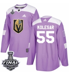 Men's Adidas Vegas Golden Knights #55 Keegan Kolesar Authentic Purple Fights Cancer Practice 2018 Stanley Cup Final NHL Jersey