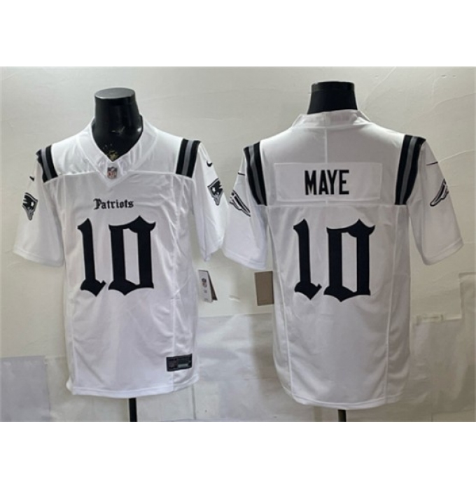 Men's New England Patriots #10 Drake Maye White F.U.S.E. Gothic Revolution Edition Football Stitched Jersey