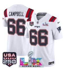 Men's New England Patriots #66 Will Campbell White 2025 F.U.S.E. Super Bowl LX And USA 250 Vapor Limited Football Stitched Jersey