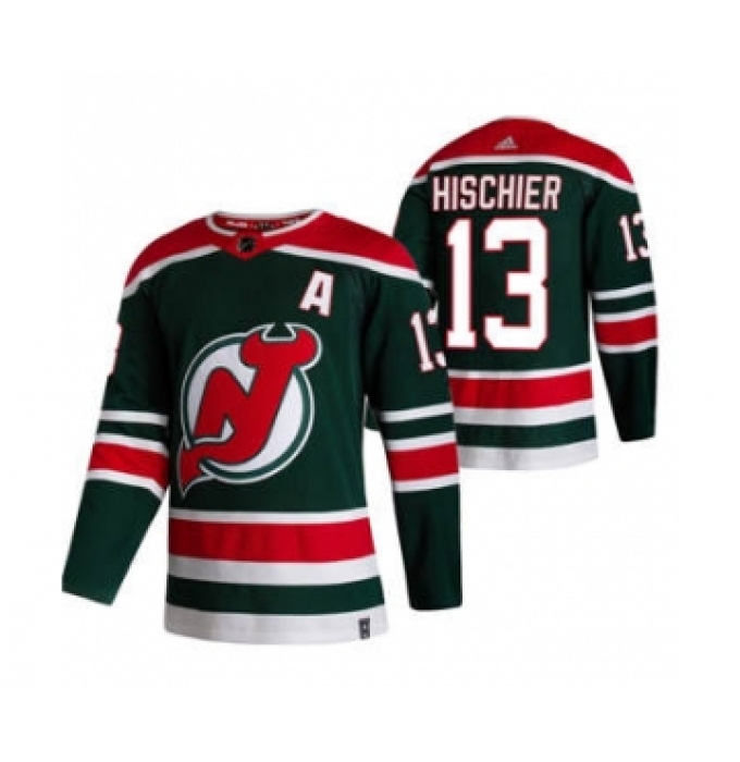 Men's New Jersey Devils #13 Nico Hischier Green 2020-21 Reverse Retro Alternate Hockey Jersey