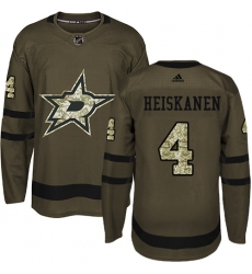 Men's Adidas Dallas Stars #4 Miro Heiskanen Premier Green Salute to Service NHL Jersey