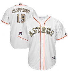 Men's Majestic Houston Astros #19 Tyler Clippard Replica White 2018 Gold Program Cool Base MLB Jersey