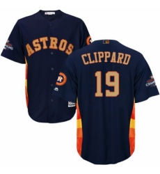 Youth Majestic Houston Astros #19 Tyler Clippard Authentic Navy Blue Alternate 2018 Gold Program Cool Base MLB Jersey