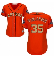 Women's Majestic Houston Astros #35 Justin Verlander Authentic Orange Alternate 2018 Gold Program Cool Base MLB Jersey