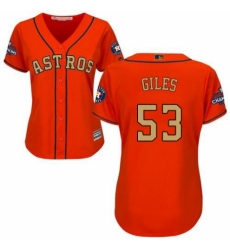 Women's Majestic Houston Astros #53 Ken Giles Authentic Orange Alternate 2018 Gold Program Cool Base MLB Jersey