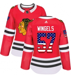 Women's Adidas Chicago Blackhawks #57 Tommy Wingels Authentic Red USA Flag Fashion NHL Jersey