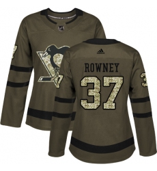 Women's Adidas Pittsburgh Penguins #37 Carter Rowney Authentic Green Salute to Service NHL Jersey