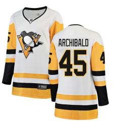 Women's Pittsburgh Penguins #45 Josh Archibald Authentic White Away Fanatics Branded Breakaway NHL Jersey