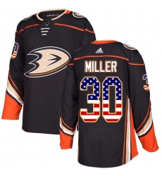 Men's Adidas Anaheim Ducks #30 Ryan Miller Authentic Black USA Flag Fashion NHL Jersey