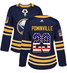 Women's Adidas Buffalo Sabres #29 Jason Pominville Authentic Navy Blue USA Flag Fashion NHL Jersey