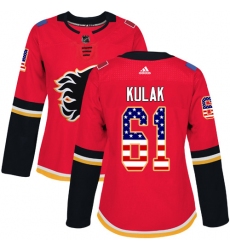 Women's Adidas Calgary Flames #61 Brett Kulak Authentic Red USA Flag Fashion NHL Jersey