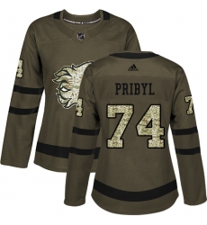 Women's Reebok Calgary Flames #74 Daniel Pribyl Authentic Green Salute to Service NHL Jersey
