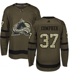 Youth Adidas Colorado Avalanche #37 J.T. Compher Authentic Green Salute to Service NHL Jersey