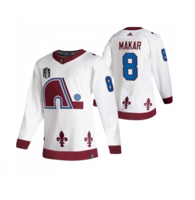 Men's Colorado Avalanche #8 Cale Makar White 2022 Stanley Cup Final Patch Reverse Retro Stitched Jersey