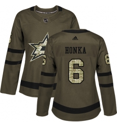 Women's Adidas Dallas Stars #6 Julius Honka Authentic Green Salute to Service NHL Jersey