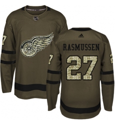 Youth Adidas Detroit Red Wings #27 Michael Rasmussen Authentic Green Salute to Service NHL Jersey