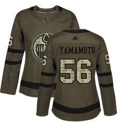 Women's Adidas Edmonton Oilers #56 Kailer Yamamoto Authentic Green Salute to Service NHL Jersey