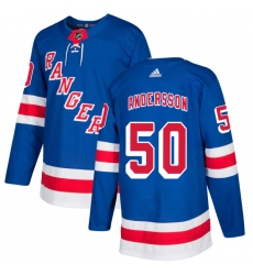 Men's Adidas New York Rangers #50 Lias Andersson Premier Royal Blue Home NHL Jersey