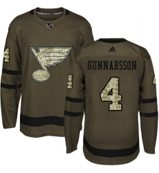 Youth Adidas St. Louis Blues #4 Carl Gunnarsson Premier Green Salute to Service NHL Jersey