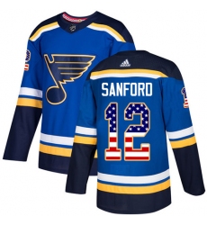 Youth Adidas St. Louis Blues #12 Zach Sanford Authentic Blue USA Flag Fashion NHL Jersey