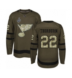 Youth St. Louis Blues #22 Chris Thorburn Authentic Green Salute to Service 2019 Stanley Cup Final Bound Hockey Jersey