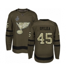 Men's St. Louis Blues #45 Luke Opilka Authentic Green Salute to Service 2019 Stanley Cup Final Bound Hockey Jersey