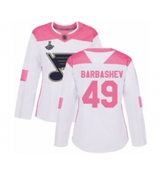Women's St. Louis Blues #49 Ivan Barbashev Authentic White Pink Fashion 2019 Stanley Cup Champions Hockey Jersey