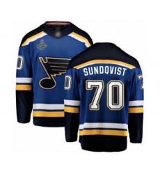 Men's St. Louis Blues #70 Oskar Sundqvist Fanatics Branded Royal Blue Home Breakaway 2019 Stanley Cup Champions Hockey Jersey