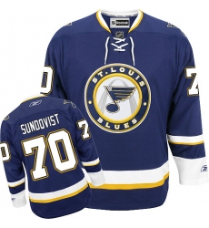 Women's Reebok St. Louis Blues #70 Oskar Sundqvist Premier Navy Blue Third NHL Jersey