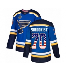 Youth St. Louis Blues #70 Oskar Sundqvist Authentic Blue USA Flag Fashion 2019 Stanley Cup Final Bound Hockey Jersey