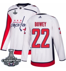Youth Adidas Washington Capitals #22 Madison Bowey Authentic White Away 2018 Stanley Cup Final Champions NHL Jersey