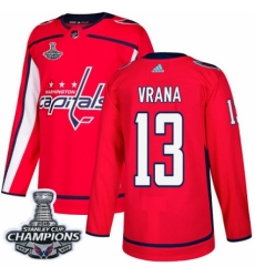 Men's Adidas Washington Capitals #13 Jakub Vrana Authentic Red Home 2018 Stanley Cup Final Champions NHL Jersey