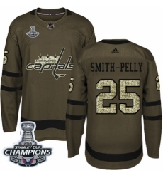 Men's Adidas Washington Capitals #25 Devante Smith-Pelly Authentic Green Salute to Service 2018 Stanley Cup Final Champions NHL Jersey