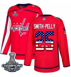 Youth Adidas Washington Capitals #25 Devante Smith-Pelly Authentic Red USA Flag Fashion 2018 Stanley Cup Final Champions NHL Jersey