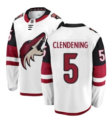 Men's Arizona Coyotes #5 Adam Clendening Authentic White Away Fanatics Branded Breakaway NHL Jersey