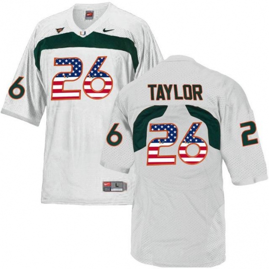 Miami Hurricanes 26 Sean Taylor White USA Flag College Football Jersey