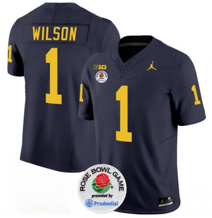 Men's Michigan Wolverines #1 Roman Wilson 2023 F.U.S.E. Navy Blue Rose Bowl Stitched Jersey