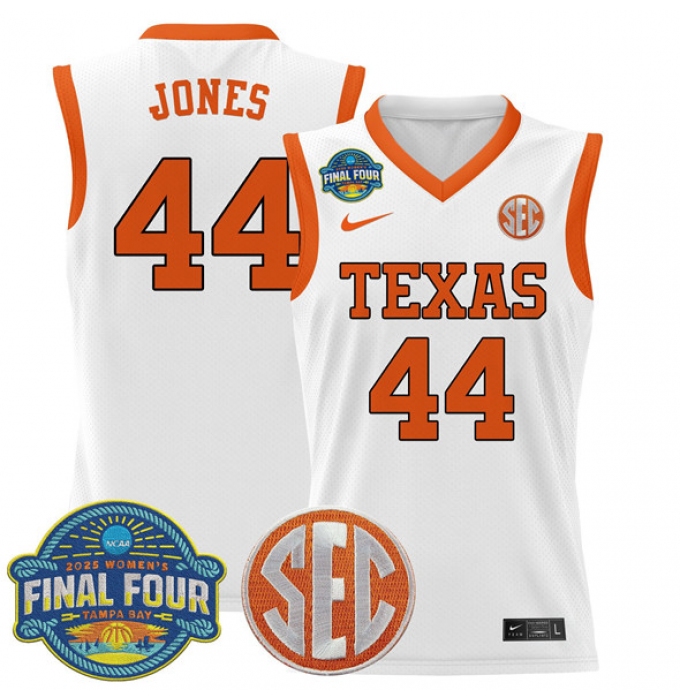 Men's Texas Longhorns #44 Taylor Jones White 2025 Sec Women’s Final Four Stitched Basketball Jersey