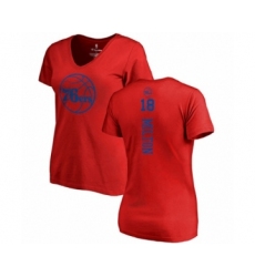 Basketball Women's Philadelphia 76ers #18 Shake Milton Red One Color Backer Slim-Fit V-Neck T-Shirt
