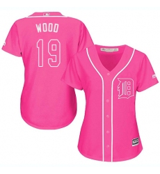 Women's Majestic Detroit Tigers #19 Travis Wood Replica Pink Fashion Cool Base MLB Jersey