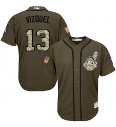 Youth Majestic Cleveland Indians #13 Omar Vizquel Replica Green Salute to Service MLB Jersey